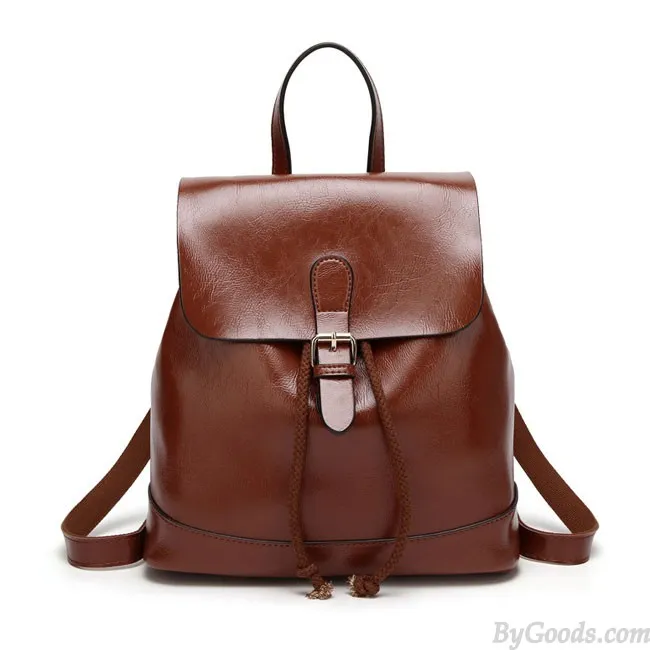 Elegant Simple PU School Bag Single Buckle Women Backpack 
