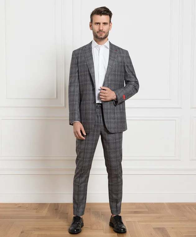 ISAIA Gray checkered wool pants
