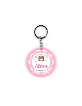 Llavero Metacrilato Redondo Comunión Rosa personalizado de Mi Pipo